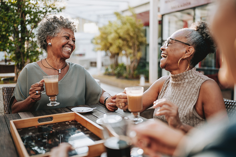 Group of senior friends at coffee shop